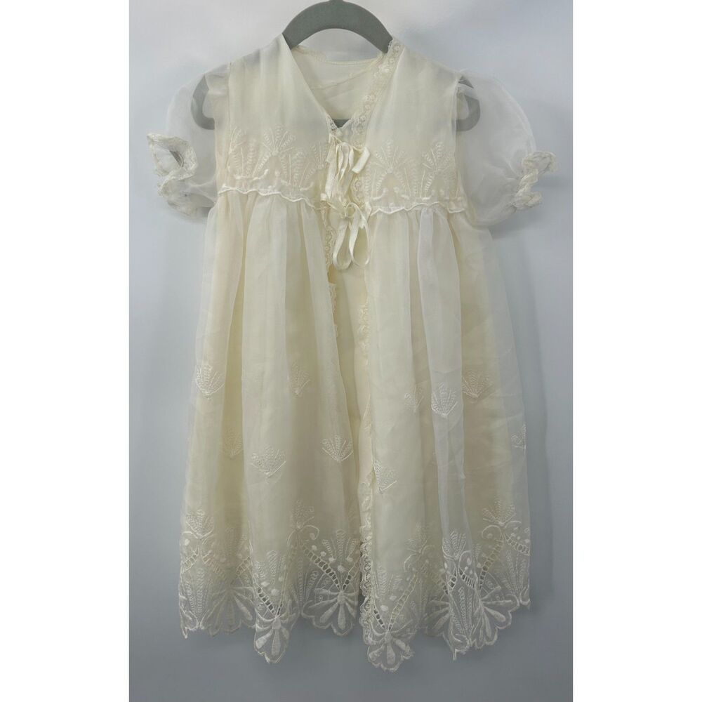 Vintage Baby Baptism Christening Set 4pc White Satin Lace Shoes Sz 0 Bonnet
